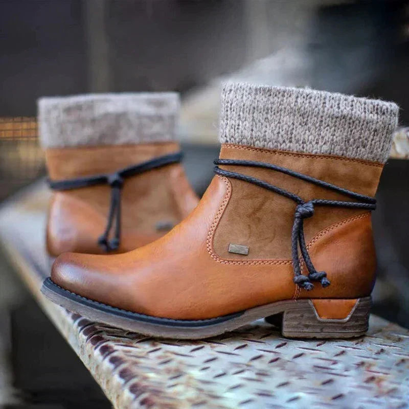 Damen Strick-Stulpen-Ankle Boots mit Schnürung kenzuu