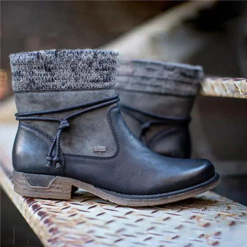 Damen Strick-Stulpen-Ankle Boots mit Schnürung kenzuu