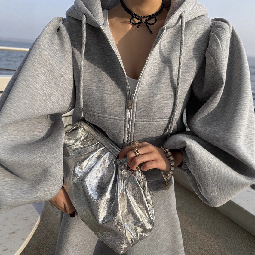 Damen Sweatset mit Ballonärmeln und Ausgestelltem Midirock kenzuu
