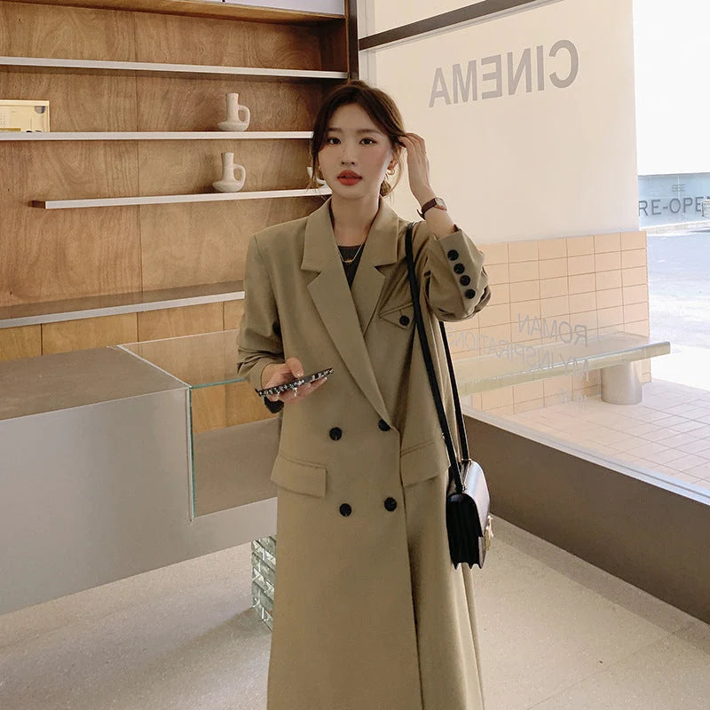 Damen Zweireihiger Oversize-Trenchcoat Mit Revers Und Verlängertem Schnitt