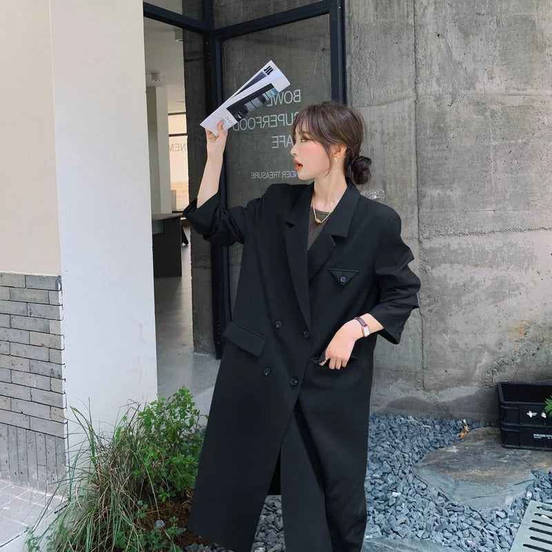Damen Zweireihiger Oversize-Trenchcoat Mit Revers Und Verlängertem Schnitt