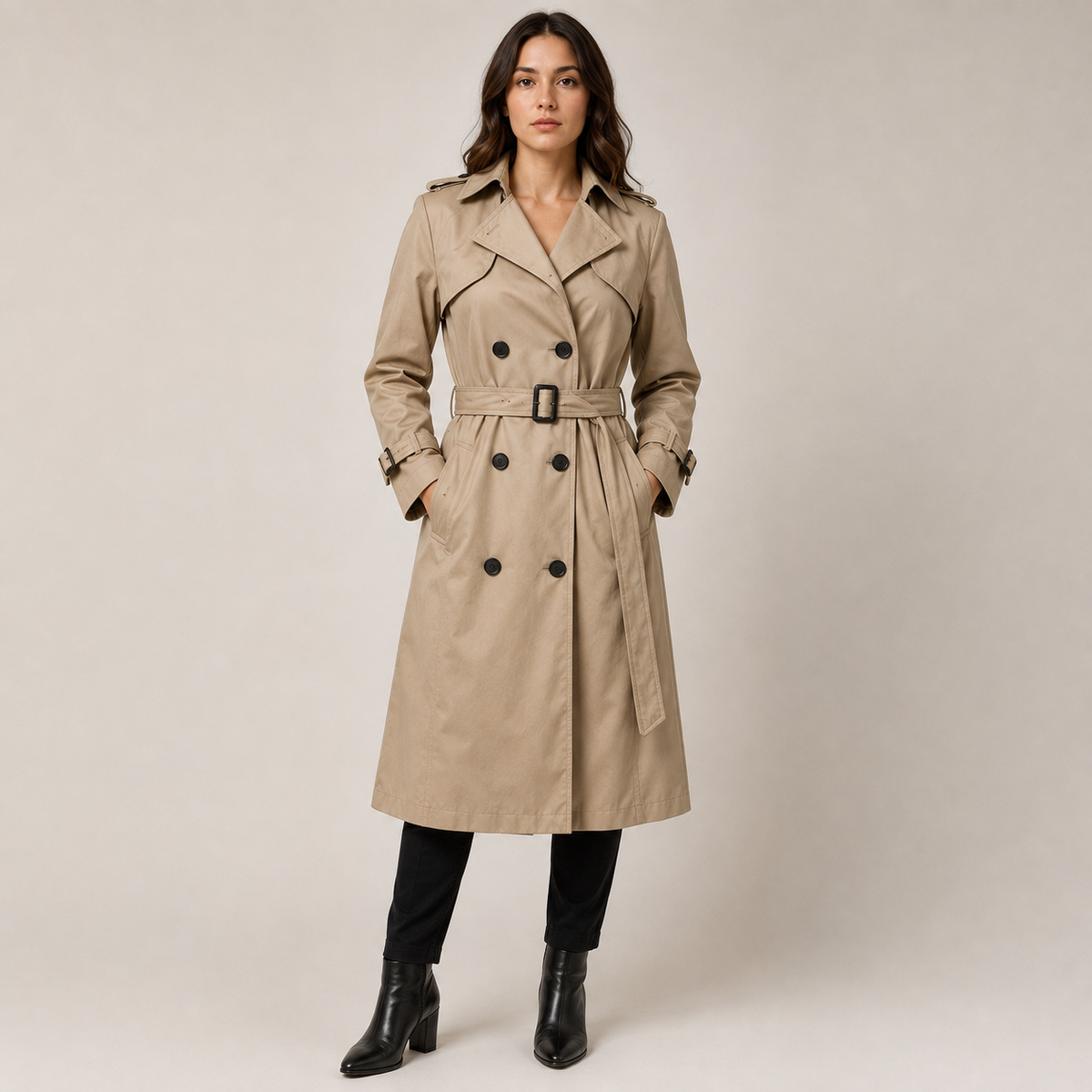 Trenchcoat Damen lang mit Gürtel – eleganter Übergangsmantel für Büro und Alltag