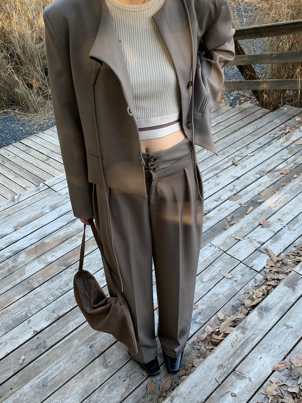 Kenzuu Damen Anzughose mit Hohem Bund Gerade D5684-N1
