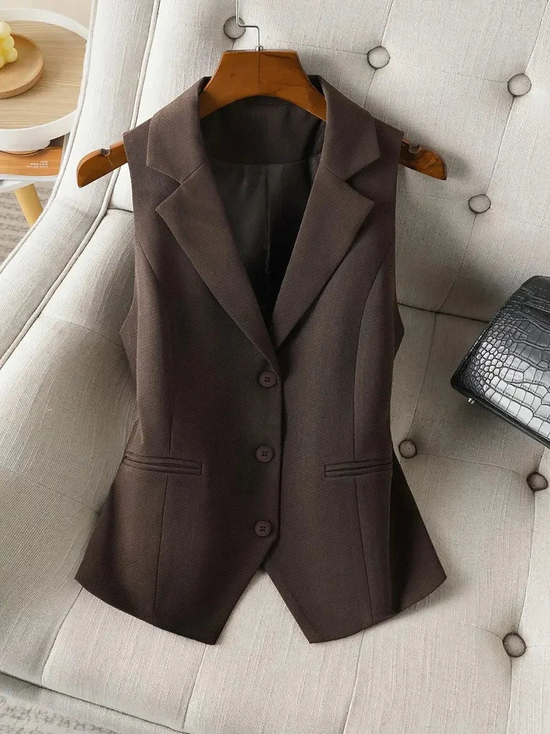 Kenzuu Damen Anzugweste Ärmellos Revers Slim Fit Weste