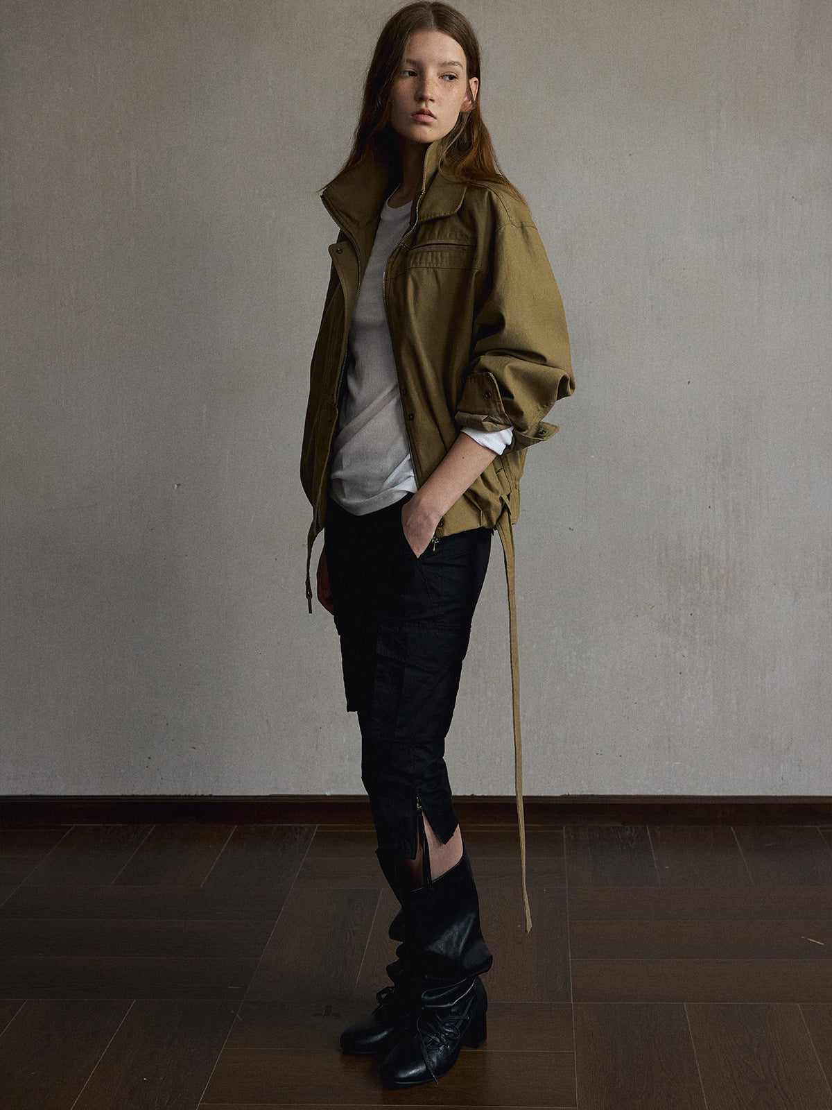 Kenzuu Damen Baumwolle Stehkragen Utility Jacke Reißverschluss M63463