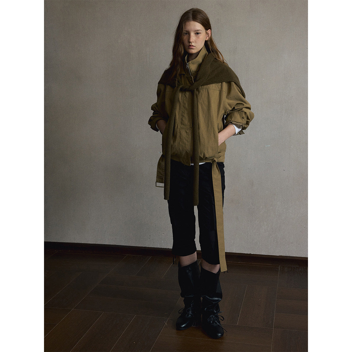 Kenzuu Damen Baumwolle Stehkragen Utility Jacke Reißverschluss M63463