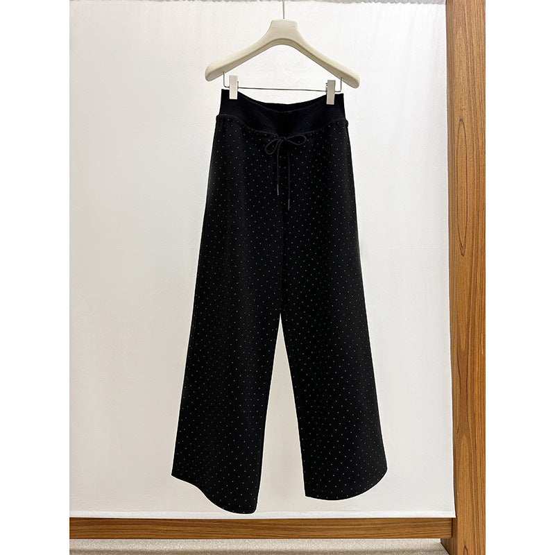 Kenzuu Damen Fleecehose High Waist Weites Bein Freizeithose D6918-H1