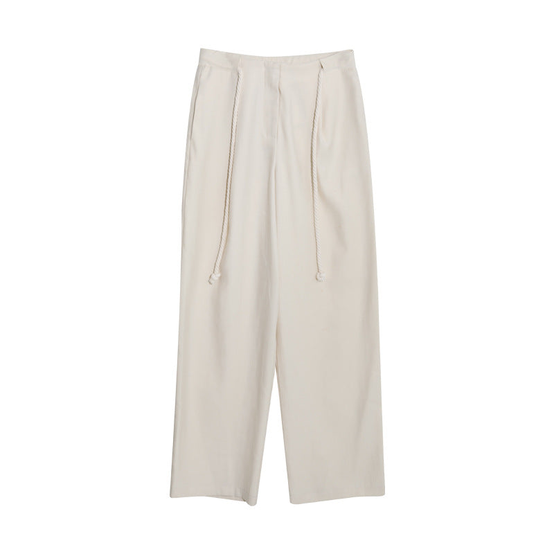 Kenzuu Damen High-Waist Freizeithose mit Kordelzug Straight Leg