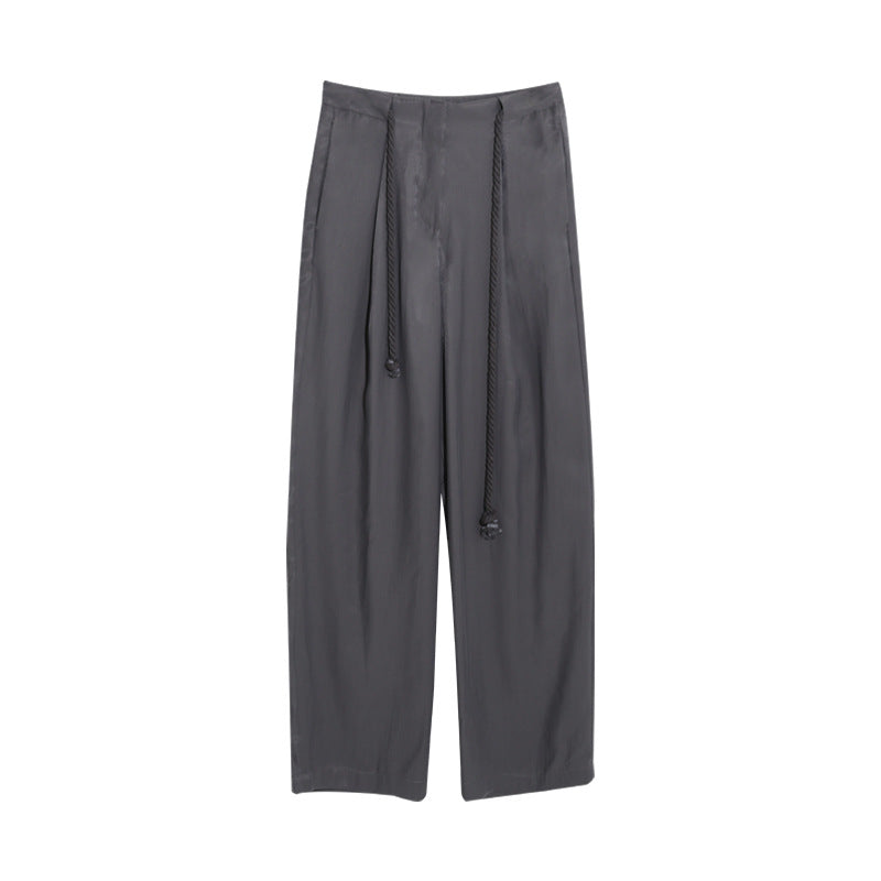 Kenzuu Damen High-Waist Freizeithose mit Kordelzug Straight Leg