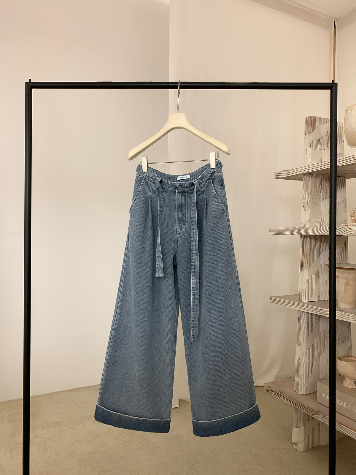 Kenzuu Damen High Waist Weites Bein Jeans Hose Blau | D6920-T1