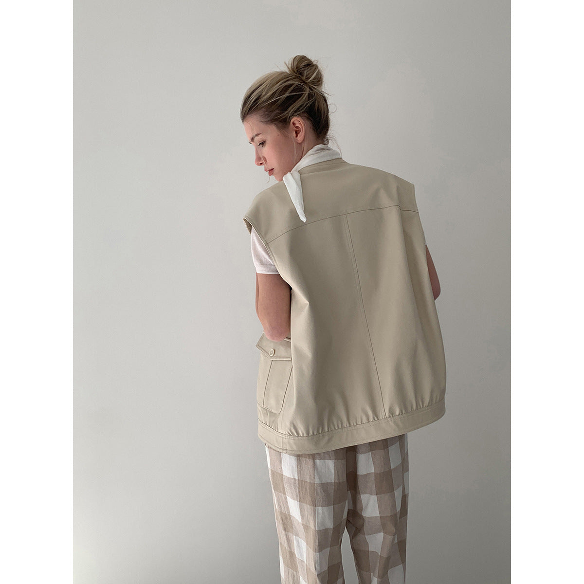 Kenzuu Damen Kunstleder Weste Ärmellos Vintage Lockere Passform