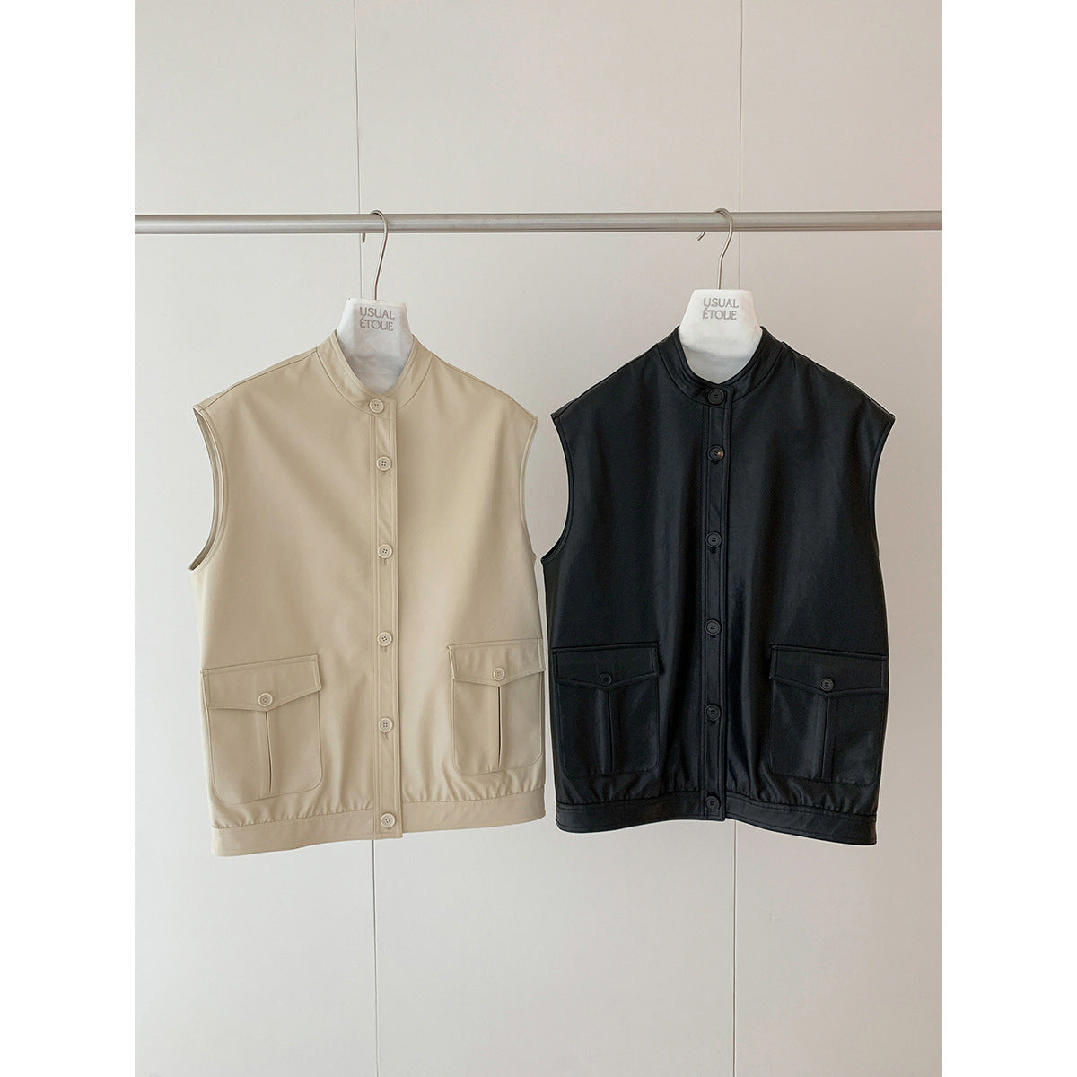 Kenzuu Damen Kunstleder Weste Ärmellos Vintage Lockere Passform
