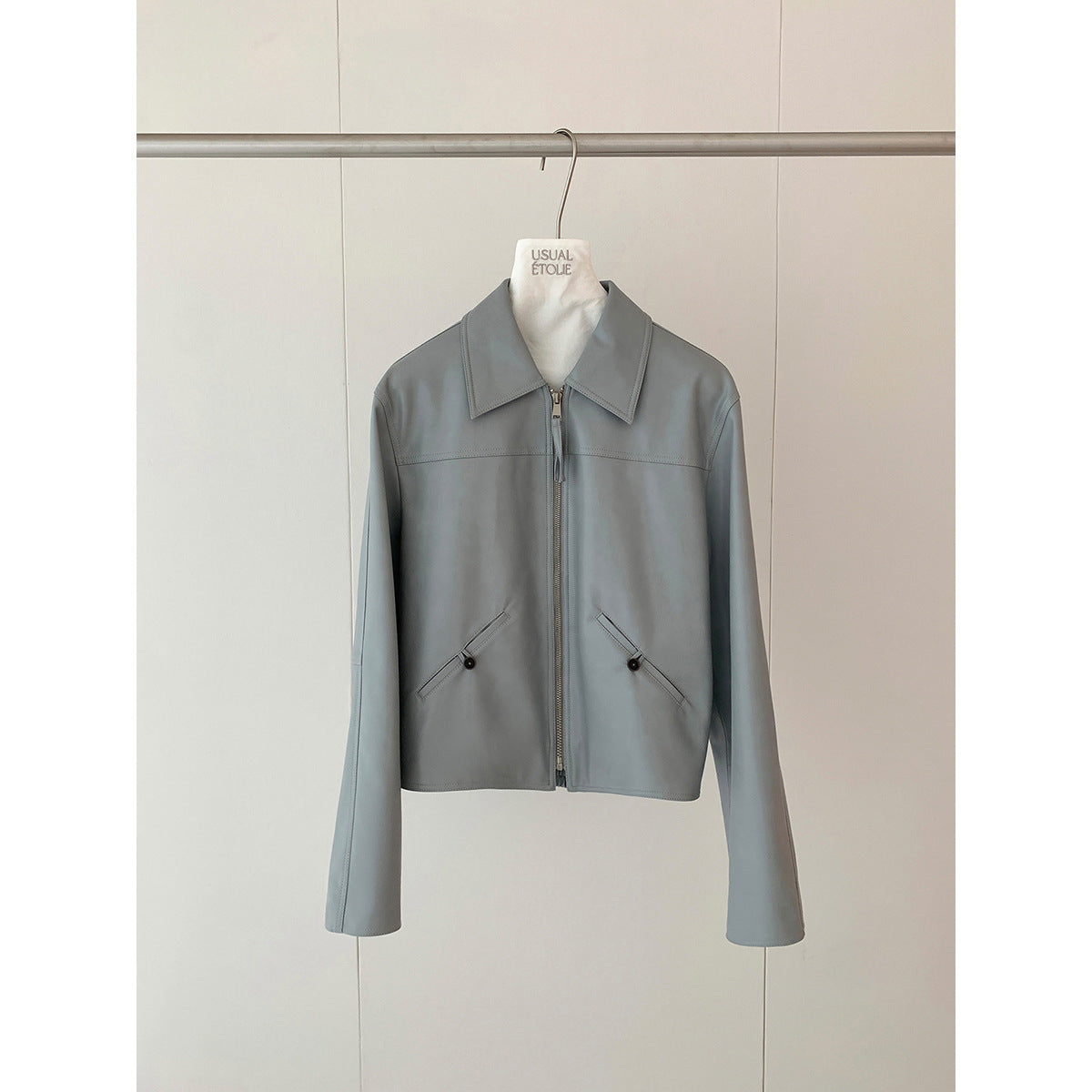 Kenzuu Damen Kunstlederjacke im Koreanischen Stil mit Reverskragen