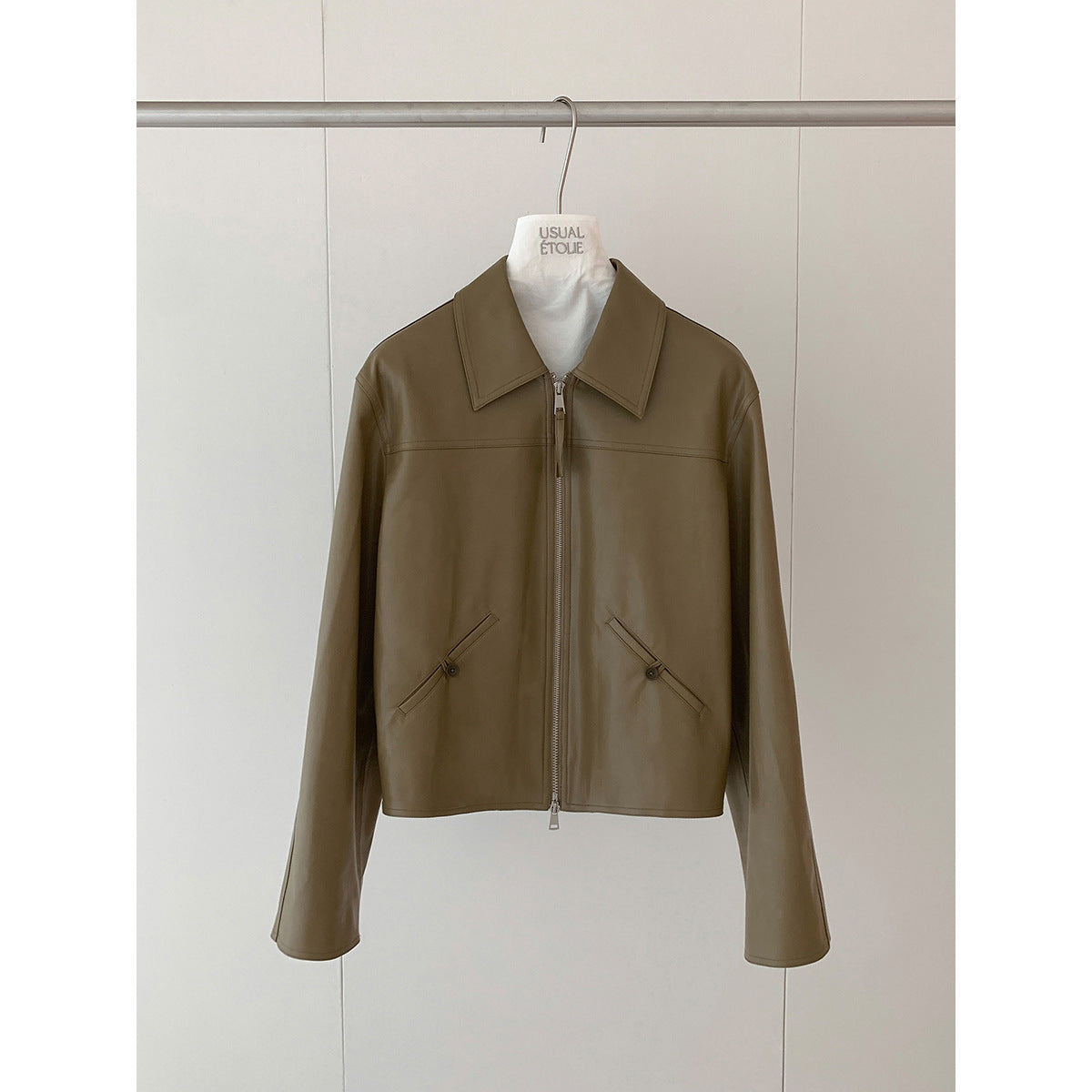 Kenzuu Damen Kunstlederjacke im Koreanischen Stil mit Reverskragen