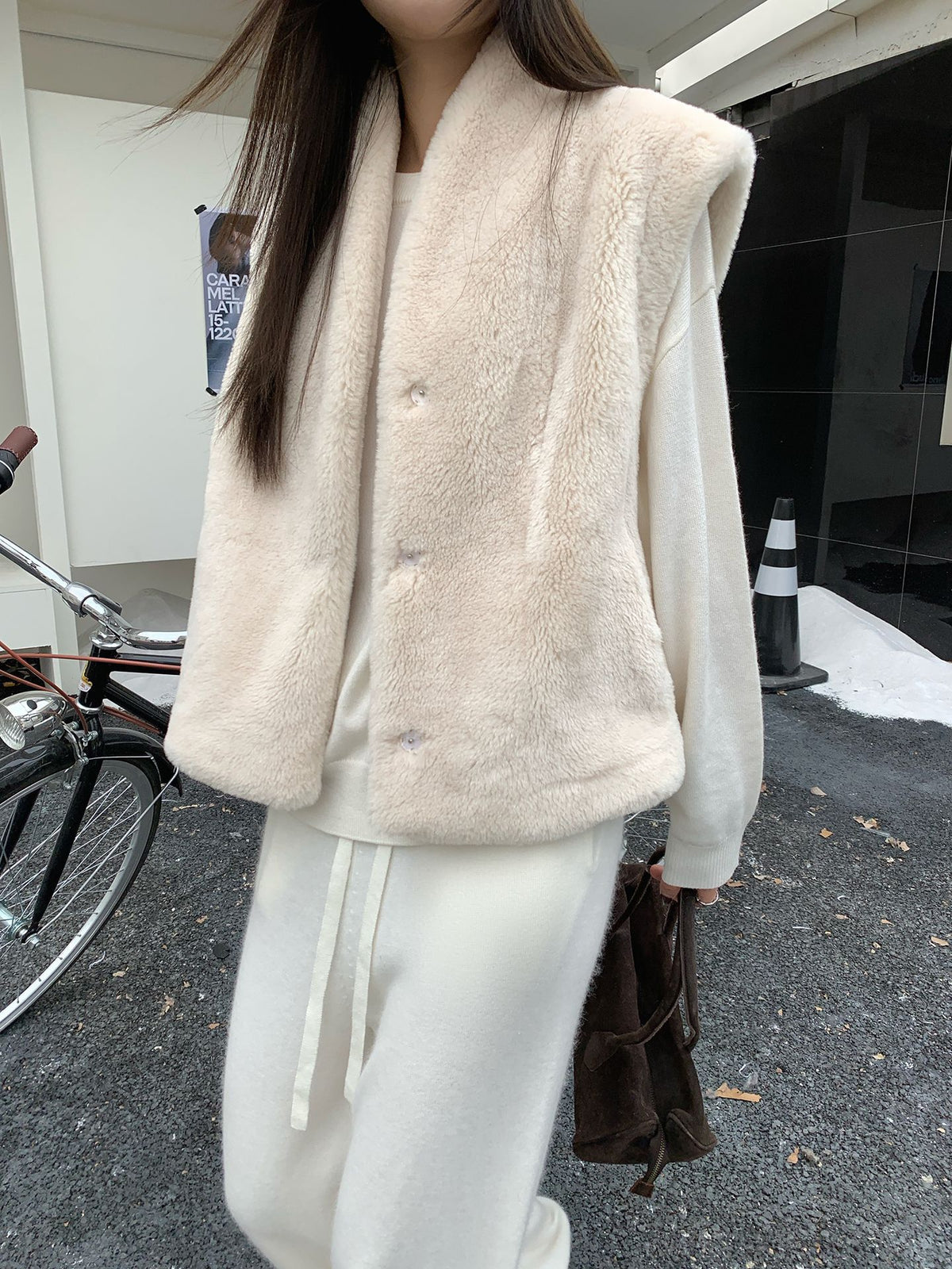 Kenzuu Damen Lammfell-Optik Weste Jacke Winter D7871-w2