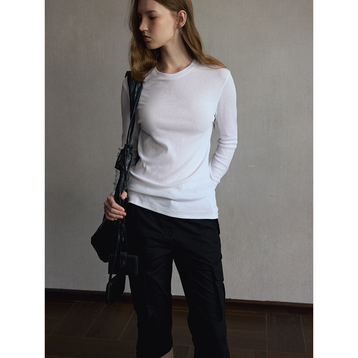 Kenzuu Damen Langarm T-Shirt Rundhals Strick Unterziehshirt M63200