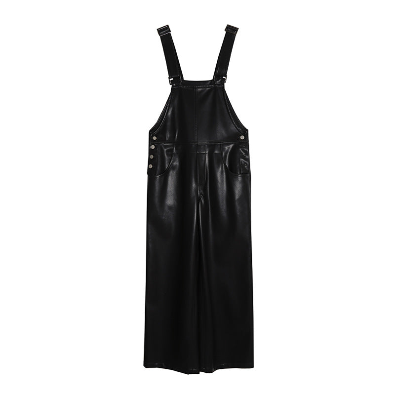 Kenzuu Damen Leder Latzhose Weites Bein D5615-A1