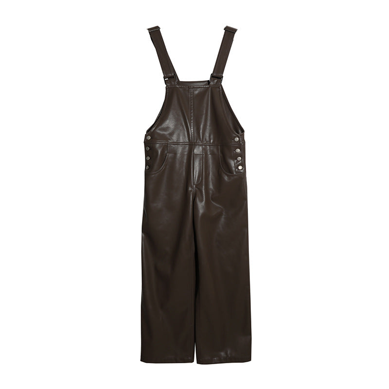 Kenzuu Damen Leder Latzhose Weites Bein D5615-A1