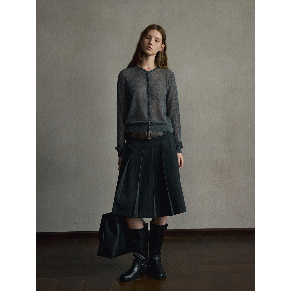 Kenzuu Damen Leichte Strickjacke mit Alpakawolle und Rundhalsausschnitt M63430