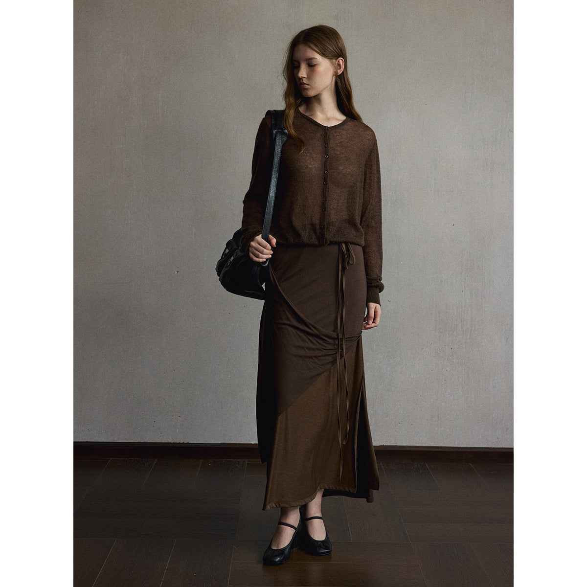Kenzuu Damen Leichte Strickjacke mit Alpakawolle und Rundhalsausschnitt M63430