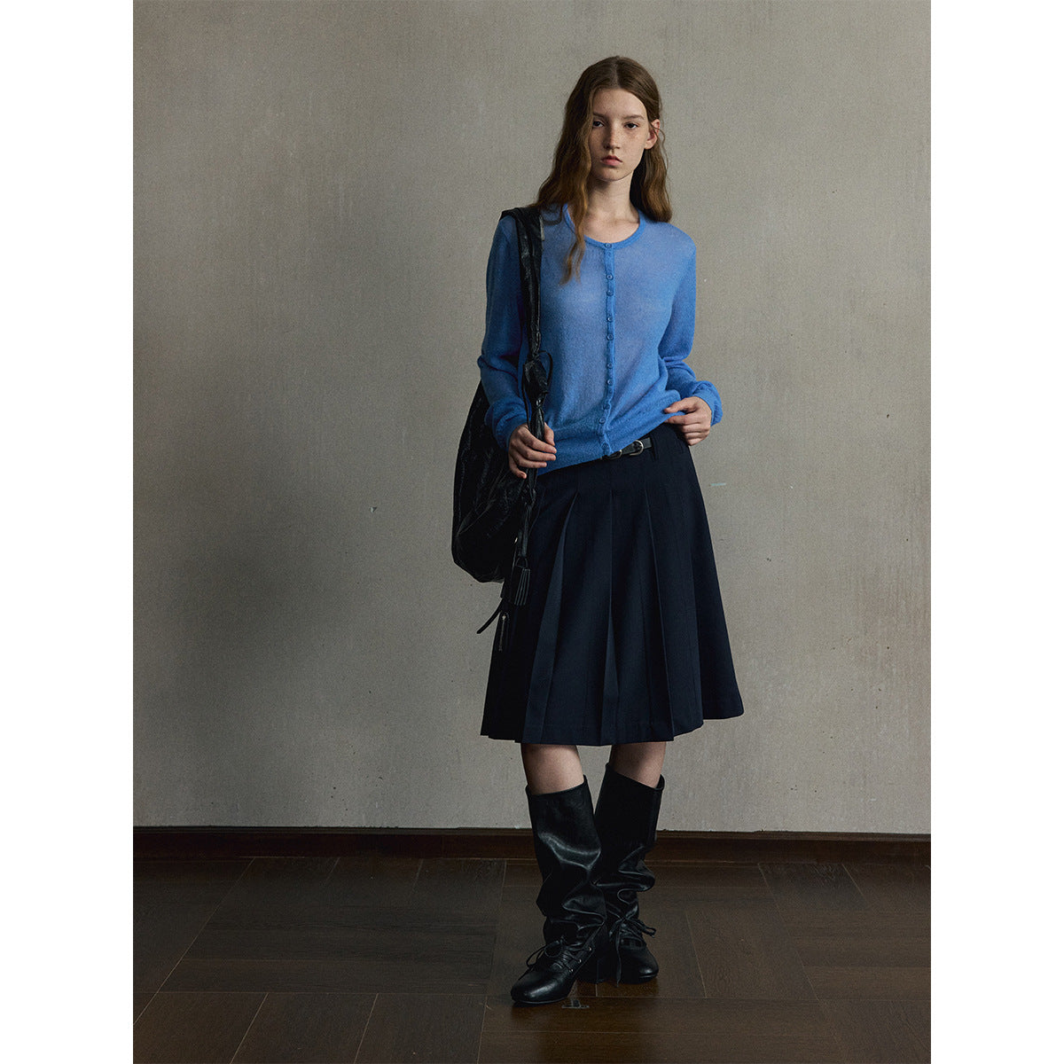Kenzuu Damen Leichte Strickjacke mit Alpakawolle und Rundhalsausschnitt M63430