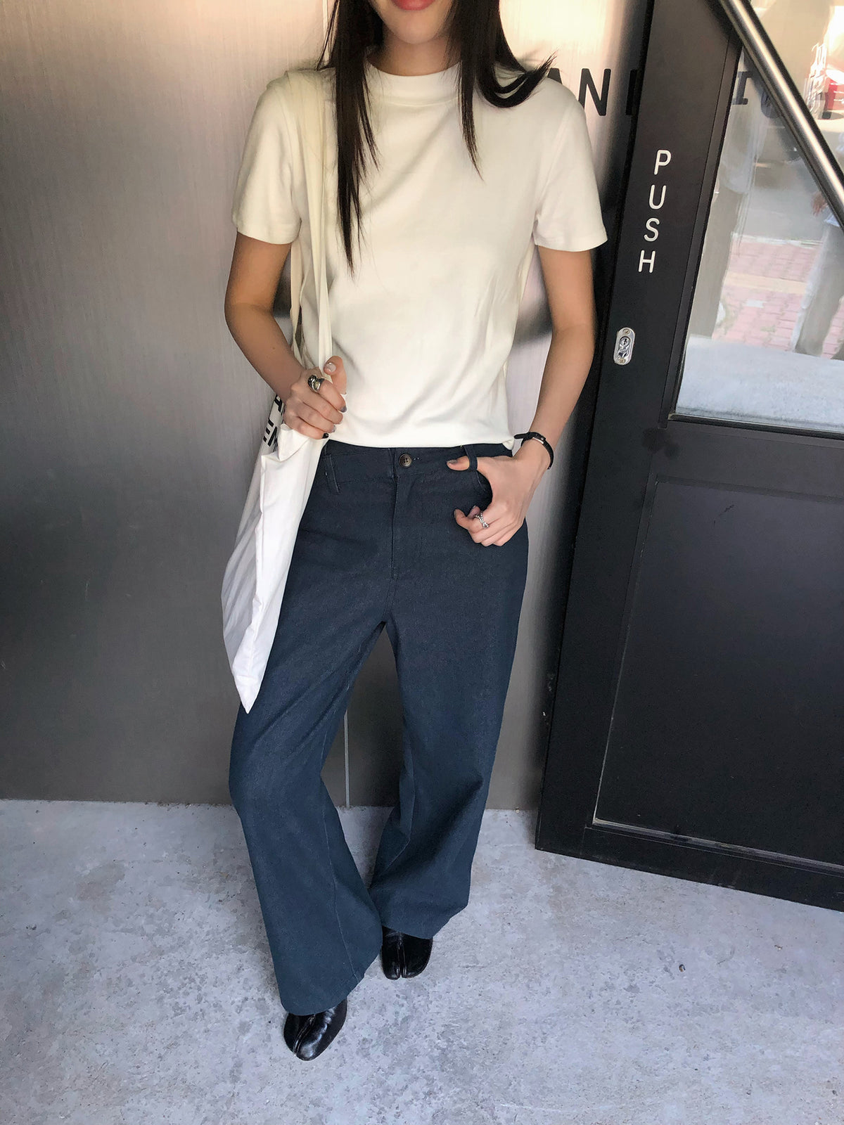 Kenzuu Damen Lockere Straight-Leg Jeans mit Weitem Bein D7629-n1