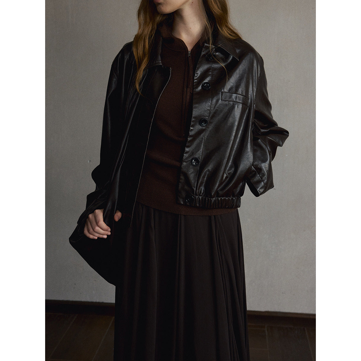 Kenzuu Damen PU Lederjacke mit Umlegekragen M63291