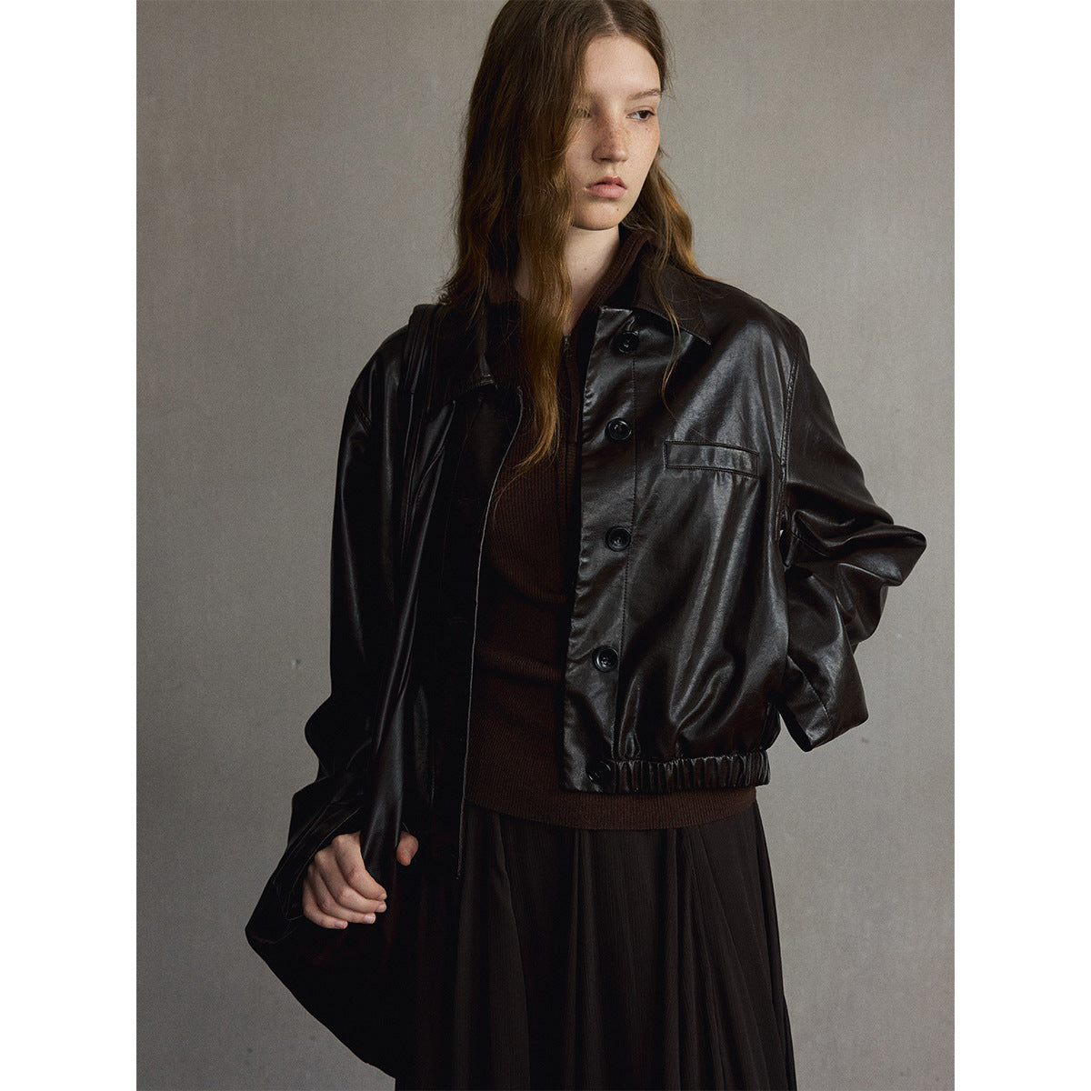 Kenzuu Damen PU Lederjacke mit Umlegekragen M63291