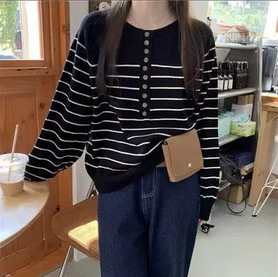 Kenzuu Damen Pullover Gestreift Strickpullover Kaschmir Wolle