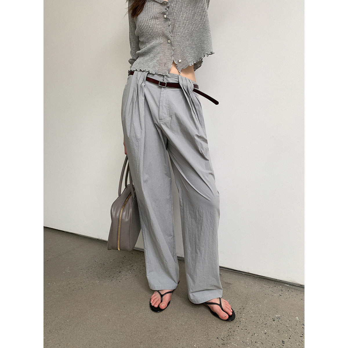 Kenzuu Damen Sommer Weite Hose mit Hoher Taille Falten und Gürtel