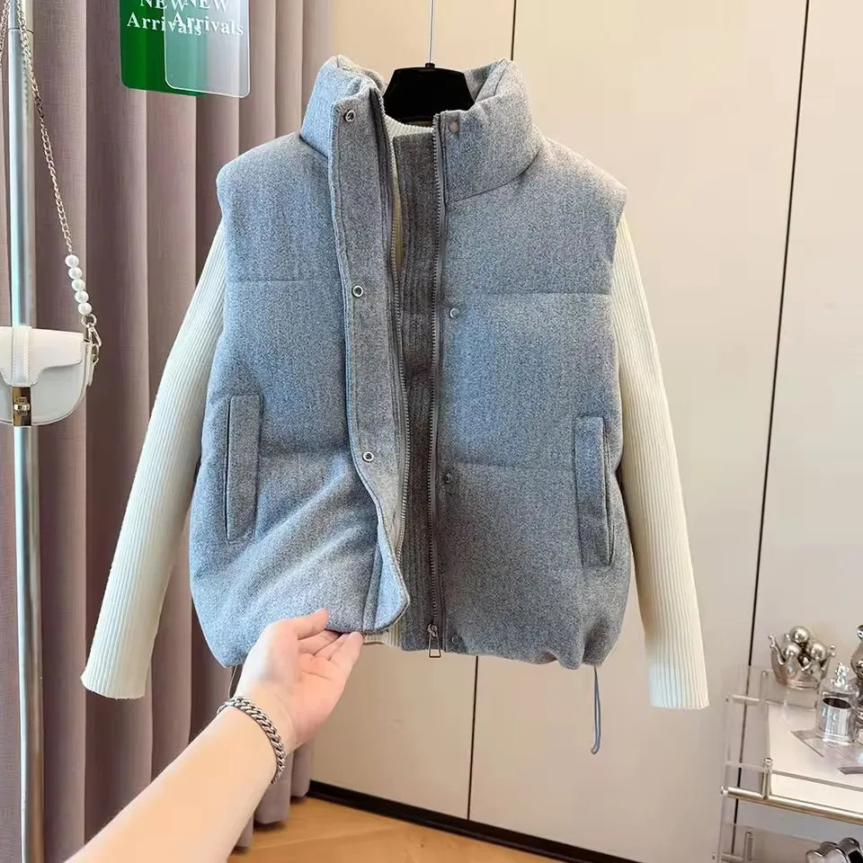Kenzuu Damen Steppweste Dicke Warme Ärmellose Jacke Mit Stehkragen