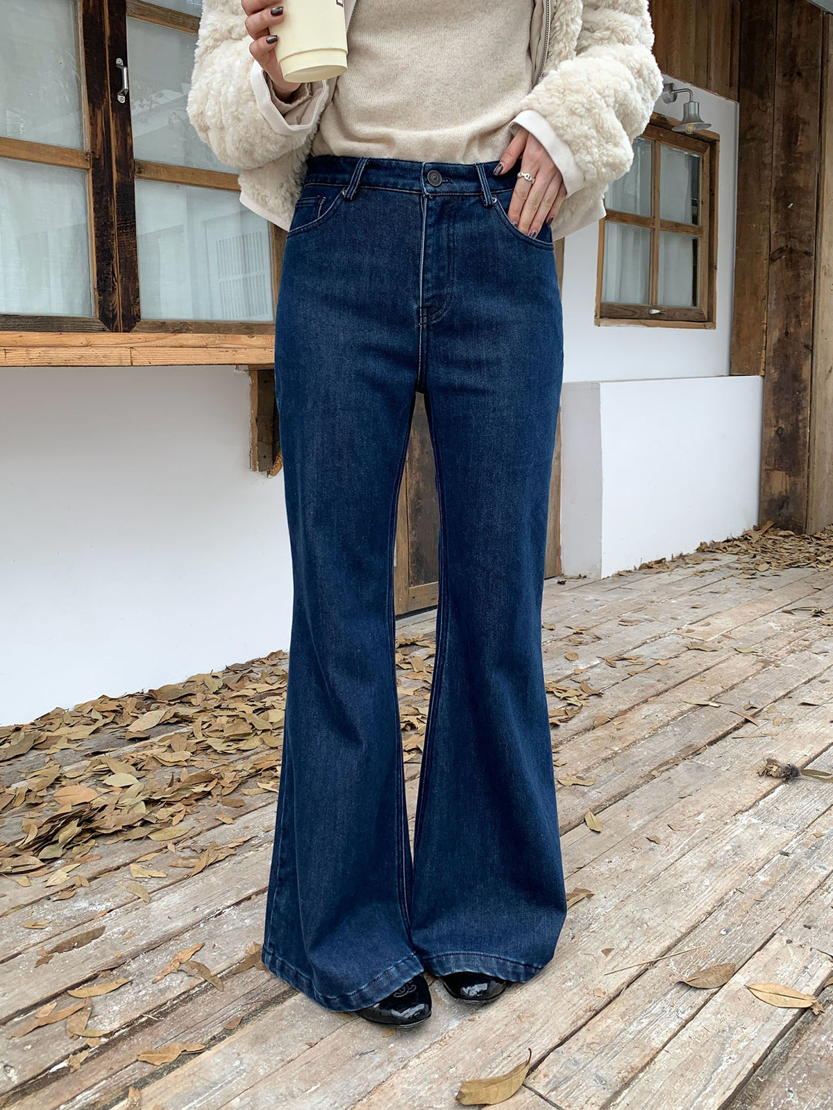 Kenzuu Damen Vintage Schlaghose Casual Jeans Blau D7796-w1