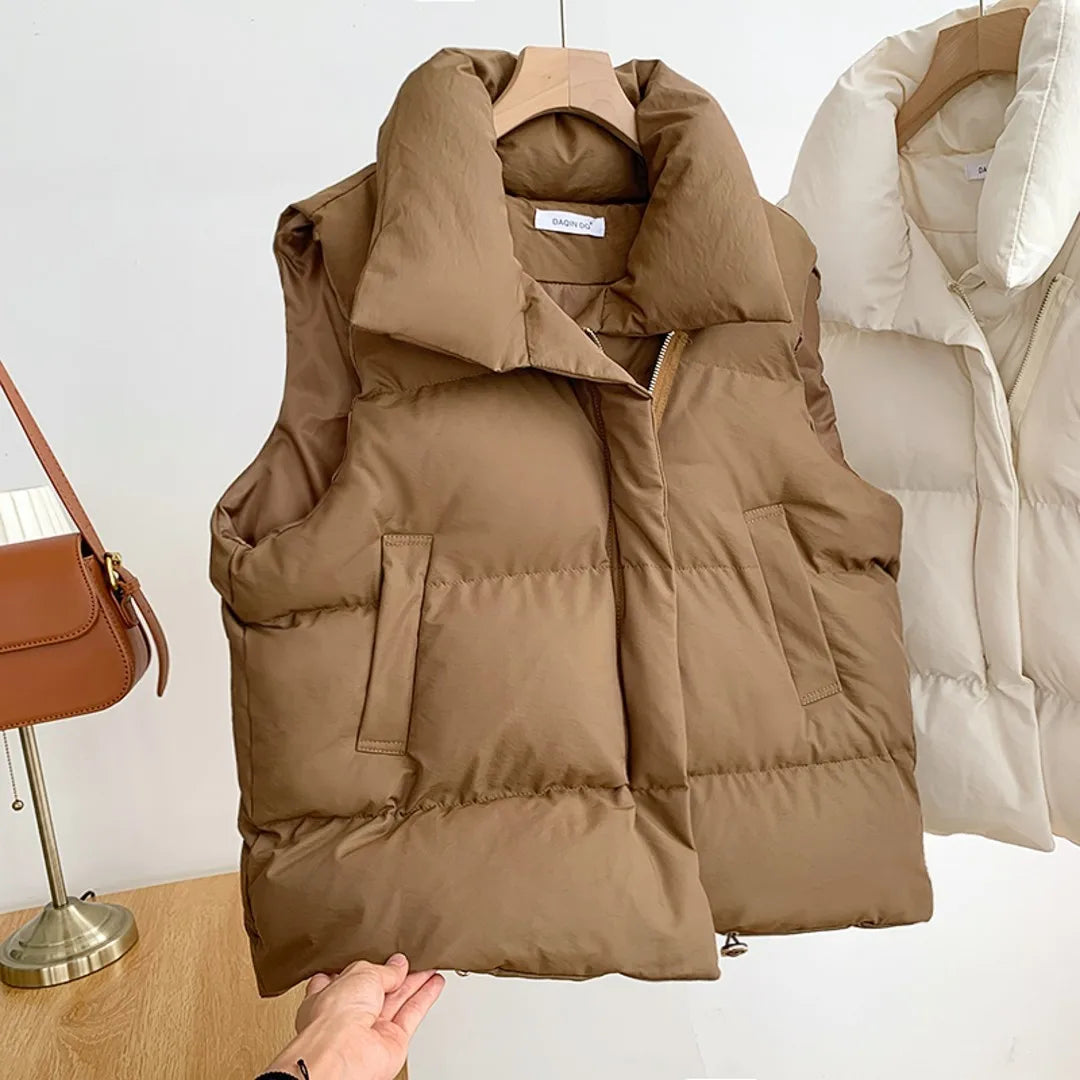 Kenzuu Damen Weste Stehkragen Gesteppt Ärmellose Winter Jacke