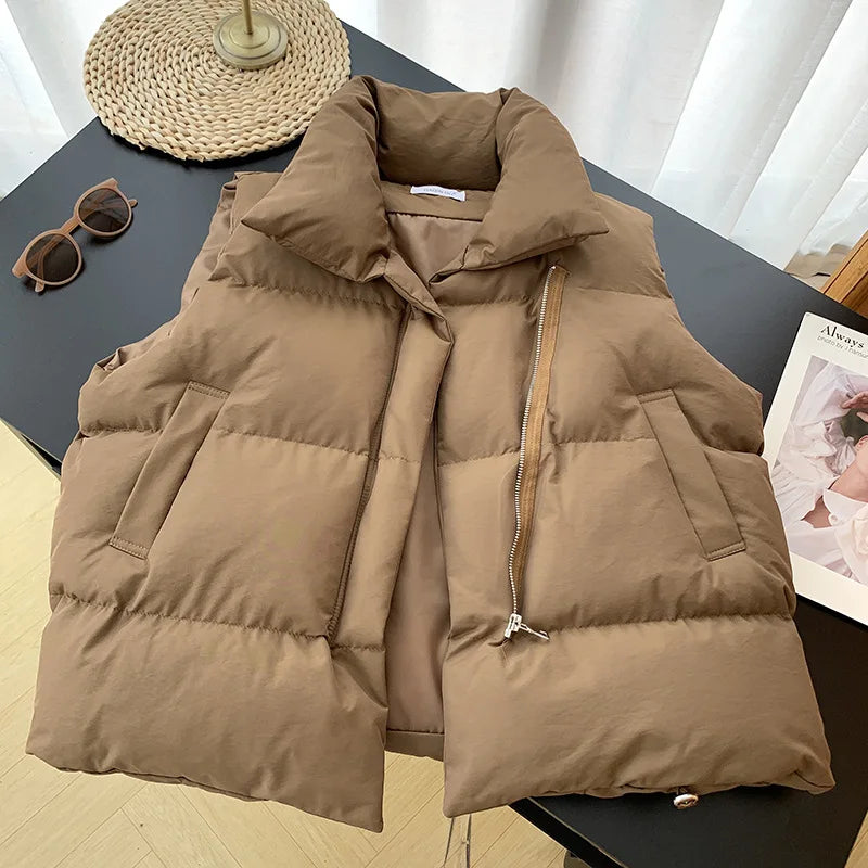 Kenzuu Damen Weste Stehkragen Gesteppt Ärmellose Winter Jacke