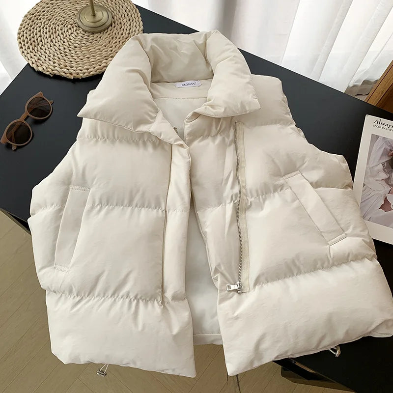 Kenzuu Damen Weste Stehkragen Gesteppt Ärmellose Winter Jacke