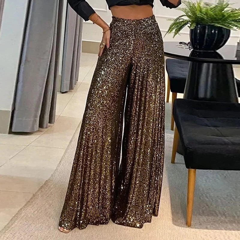Drune Elegant Glänzend Pailletten Lang Hose
