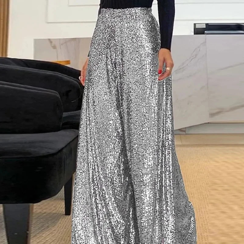 Drune Elegant Glänzend Pailletten Lang Hose