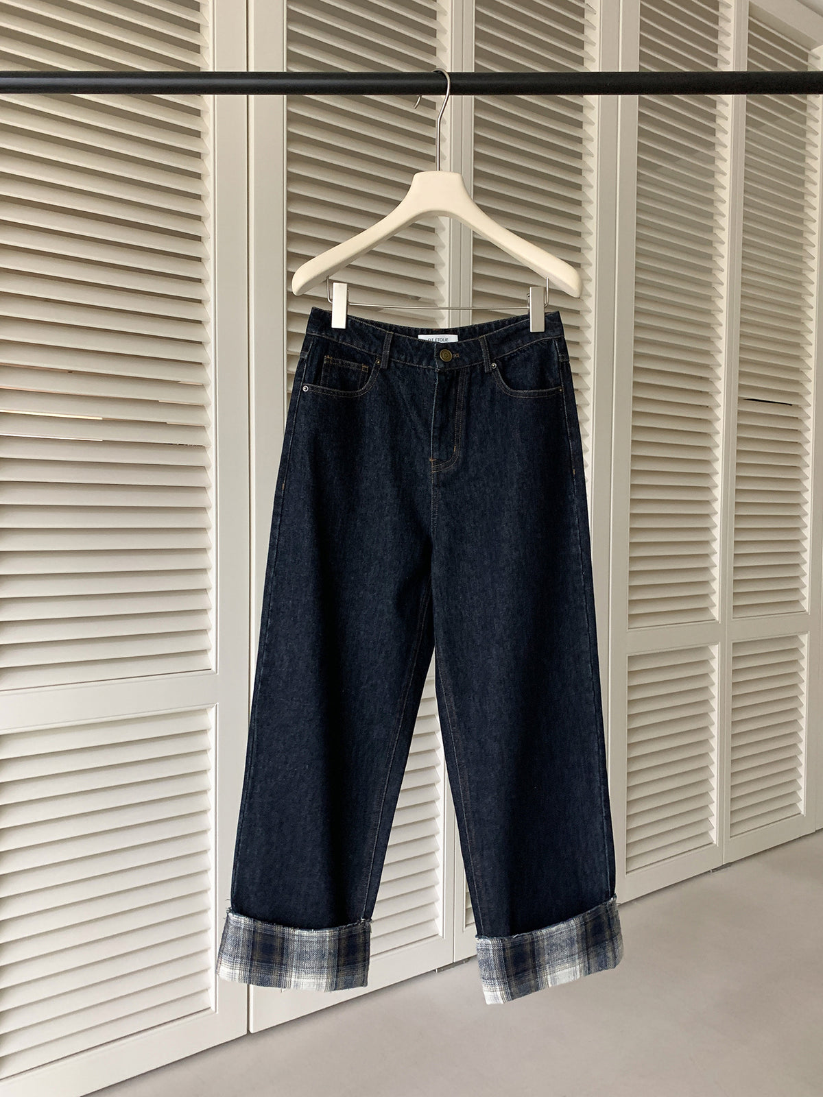 Kenzuu Vintage Karo Straight Leg Jeans Damen Dunkelblau D7795-w1