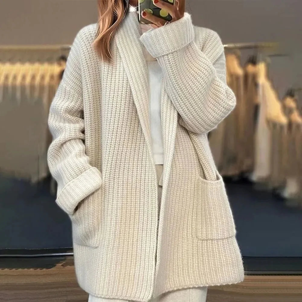 Lässiger, Einfacher, Mittellanger Pullover mit Taschen kenzuu