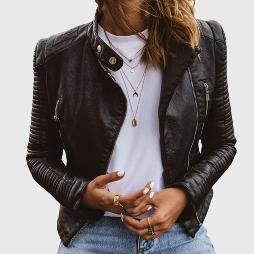 Schwarze Lederjacke Damen – klassische Übergangsjacke mit Reißverschluss
