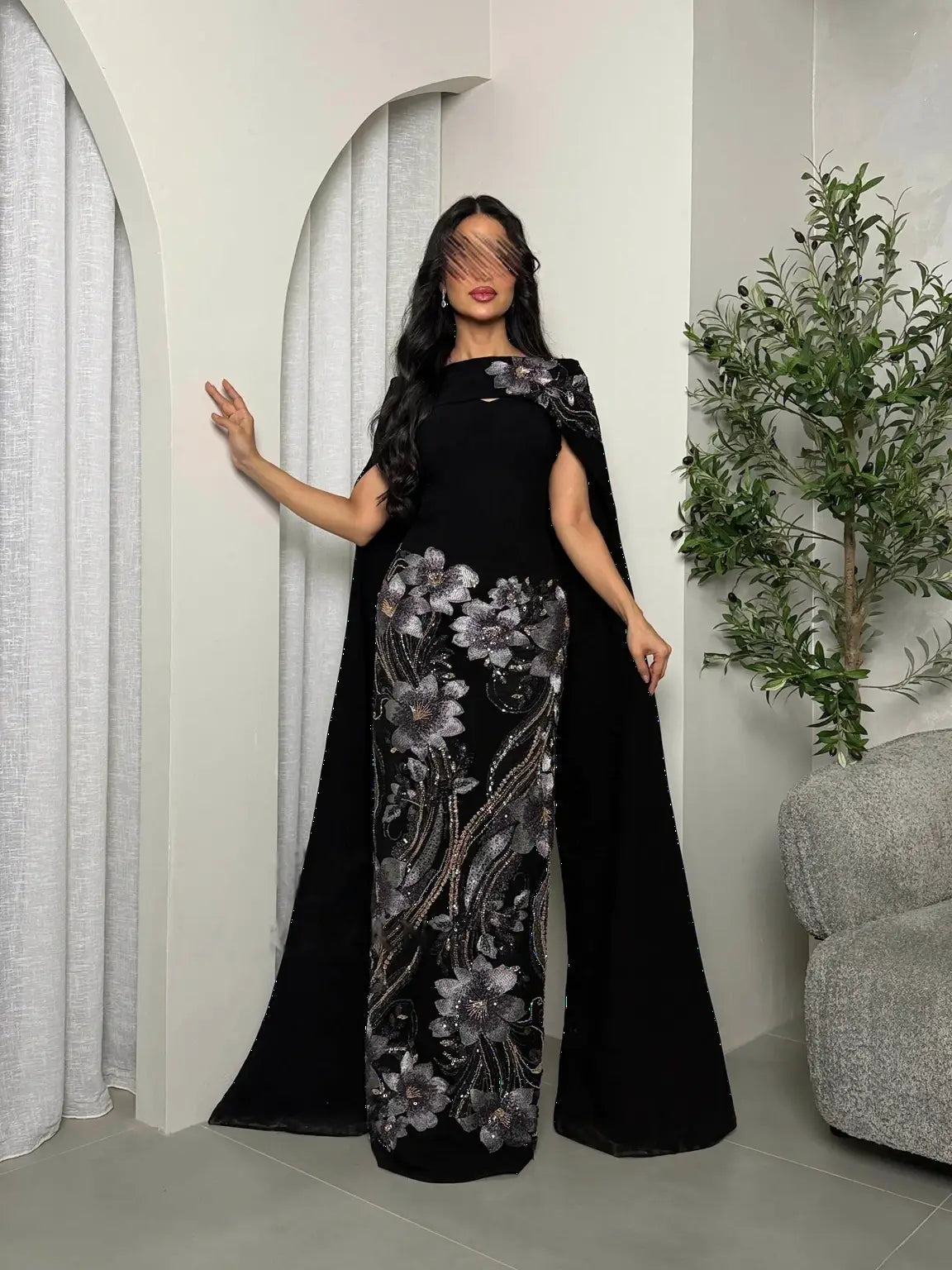 Luxurious Two-Piece Evening Dress with Elegant Trim