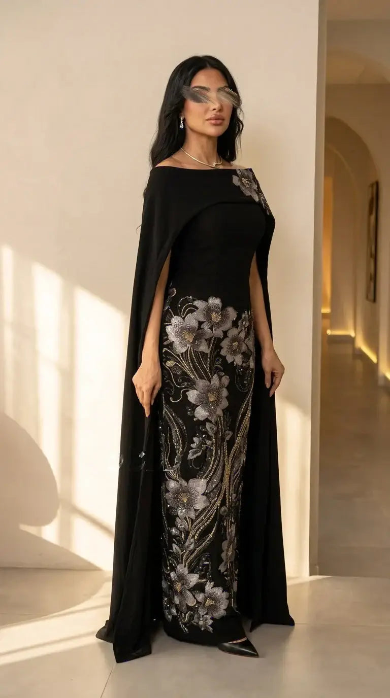 Luxurious Two-Piece Evening Dress with Elegant Trim