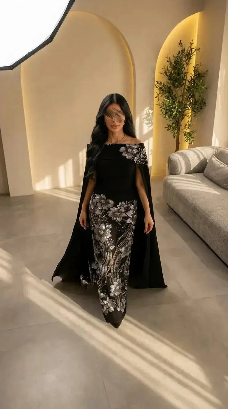 Luxurious Two-Piece Evening Dress with Elegant Trim