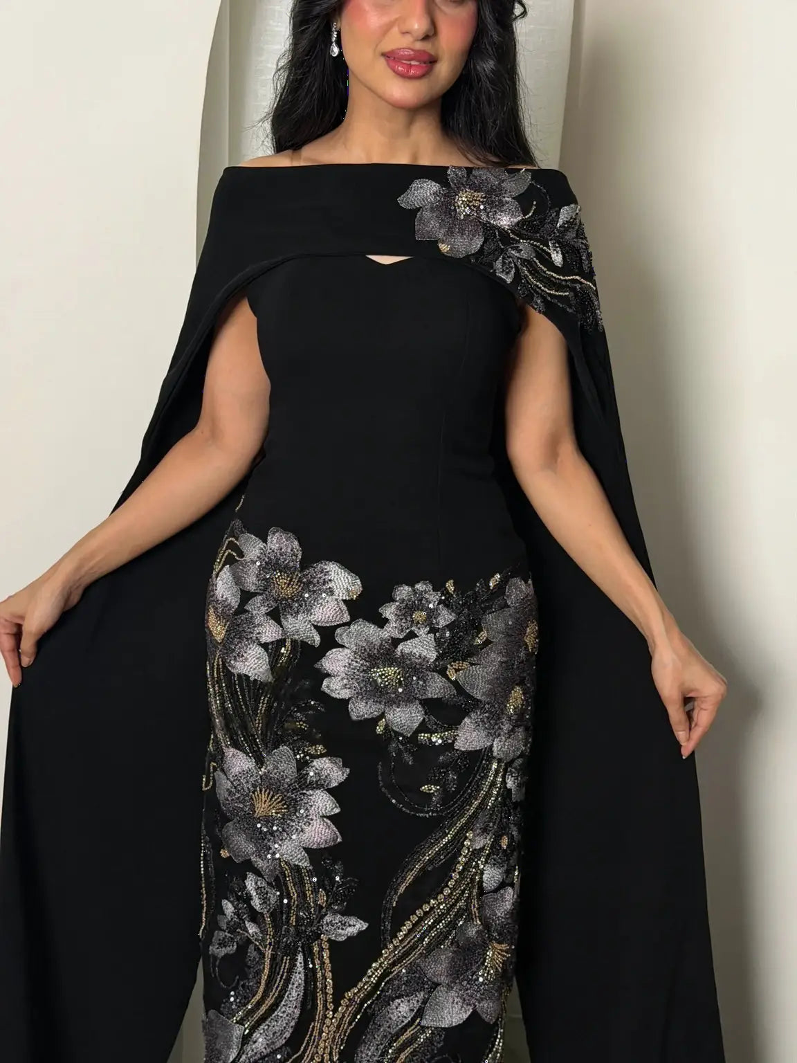 Luxurious Two-Piece Evening Dress with Elegant Trim