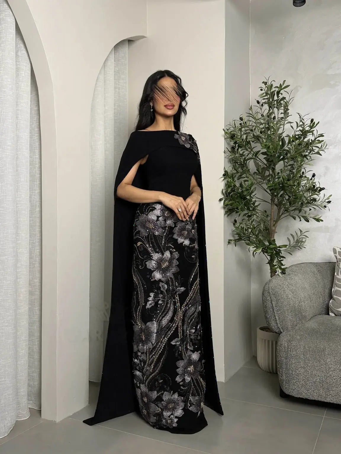 Luxurious Two-Piece Evening Dress with Elegant Trim