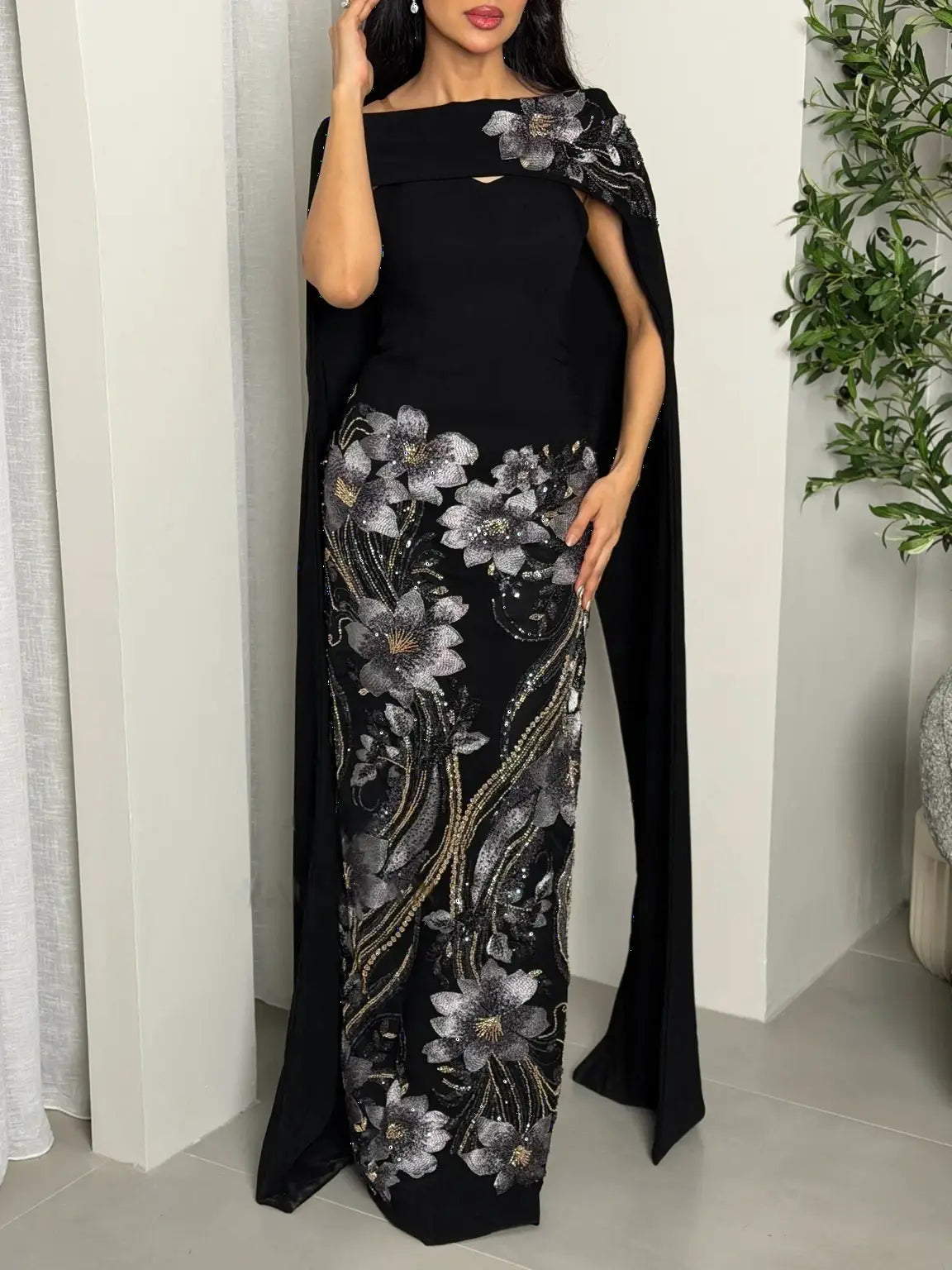 Luxurious Two-Piece Evening Dress with Elegant Trim