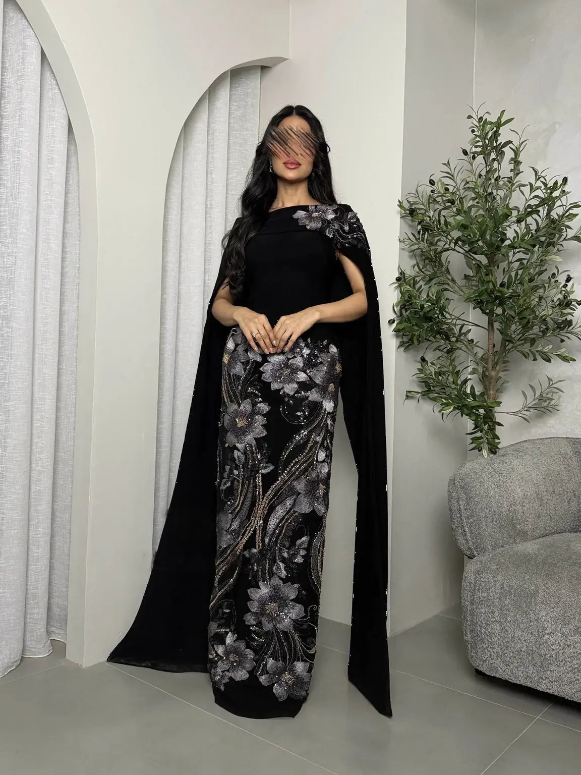 Luxurious Two-Piece Evening Dress with Elegant Trim