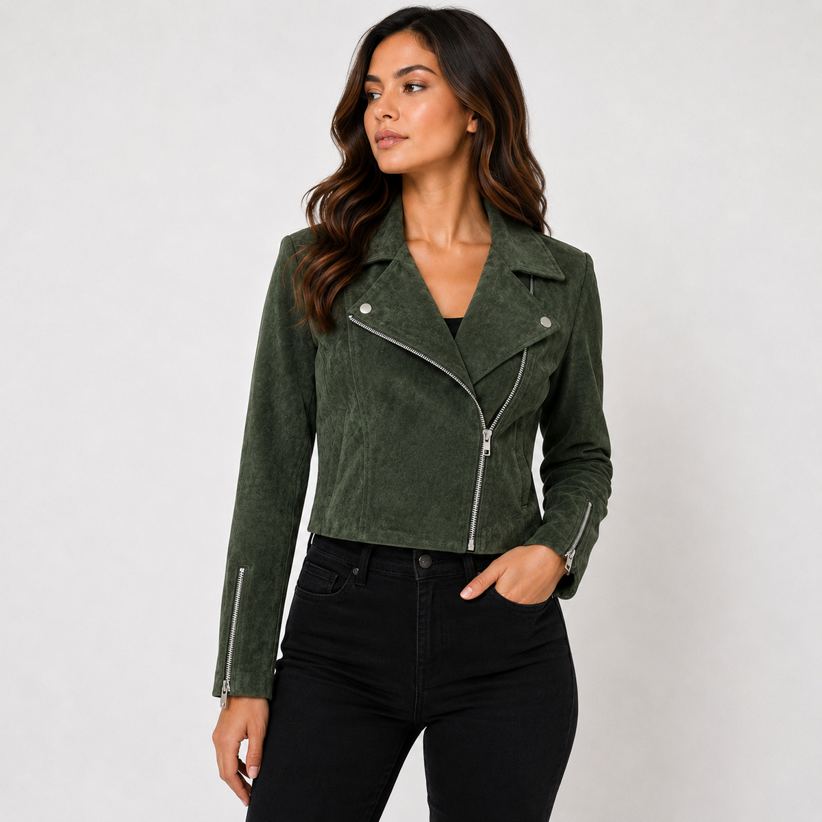 Kurze Jacke Damen mit Kragen – Cropped Übergangsjacke mit Reißverschluss