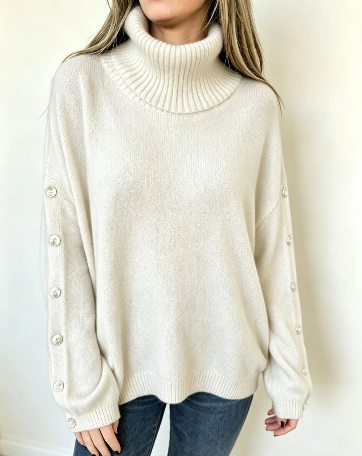 Mara | Damen Oversized Langarm-Turtleneck-Pullover mit Knöpfen kenzuu