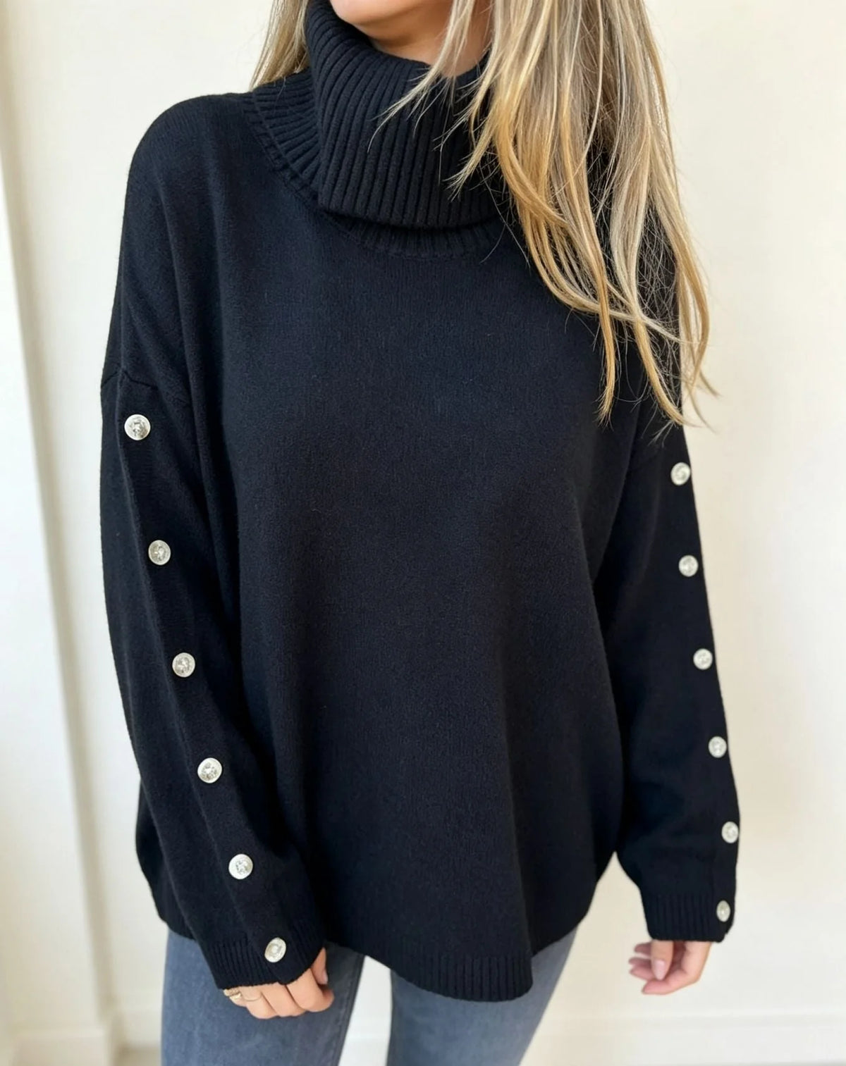 Mara | Damen Oversized Langarm-Turtleneck-Pullover mit Knöpfen kenzuu